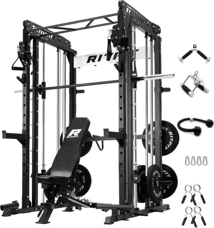 Photo 1 of **BOX 2 OF 4 ONLY/INCOMPLETE SET*** RitFit M1 & M1 Pro Smith Machine with Cable Crossover System, Multi-Function Squat Rack Power Cage for Home Gym, Power Rack and Packages