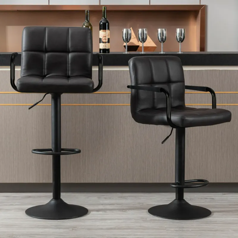 Photo 1 of ***(MISSING PIECES -SELLING AS IS)*** 
JONPONY Bar Stools Set of 2, Back and Armrest,Vintage Leather Modern Bar Chairs for Home and Kitchen Counter,Black,Low Back
