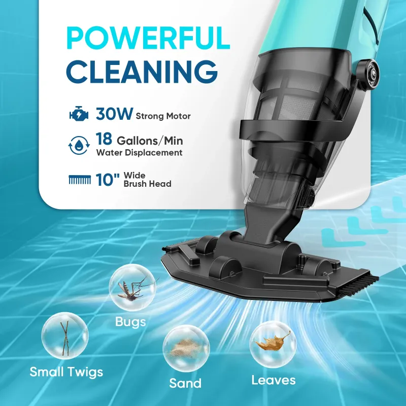Photo 1 of (2025 New) Efurden Cordless Pool Vacuum, Handheld Pool Vacuum with Running Time up to 60-Minutes for Above Ground Pools, Spas and Hot Tubs, Green