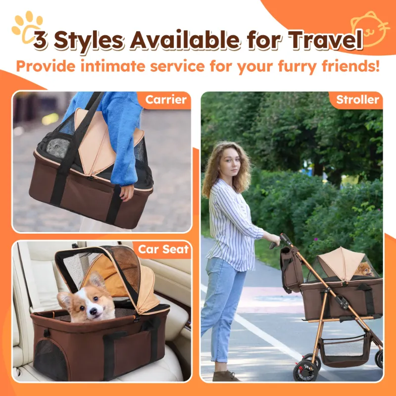 Photo 1 of ***The color may vary***
Monasem 4 Wheels Foldable Pet Stroller 3 in 1 with Waterproof Detachable Pets Travel Carrier for Small/Medium Dogs Cats up to 60lbs, Brown