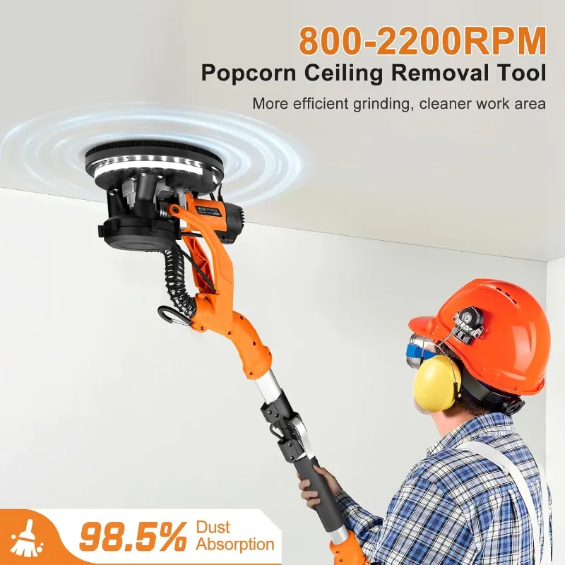 Photo 1 of ***Partial set***
Drywall Sander, 1000W Popcorn Ceiling Removal Tool, Automatic Drywall Sander with Vacuum Dust Collection, LED Light, 6 Variable Speed 800-2200RPM,15Pcs Sanding Discs, Foldable & Extendable Handle
