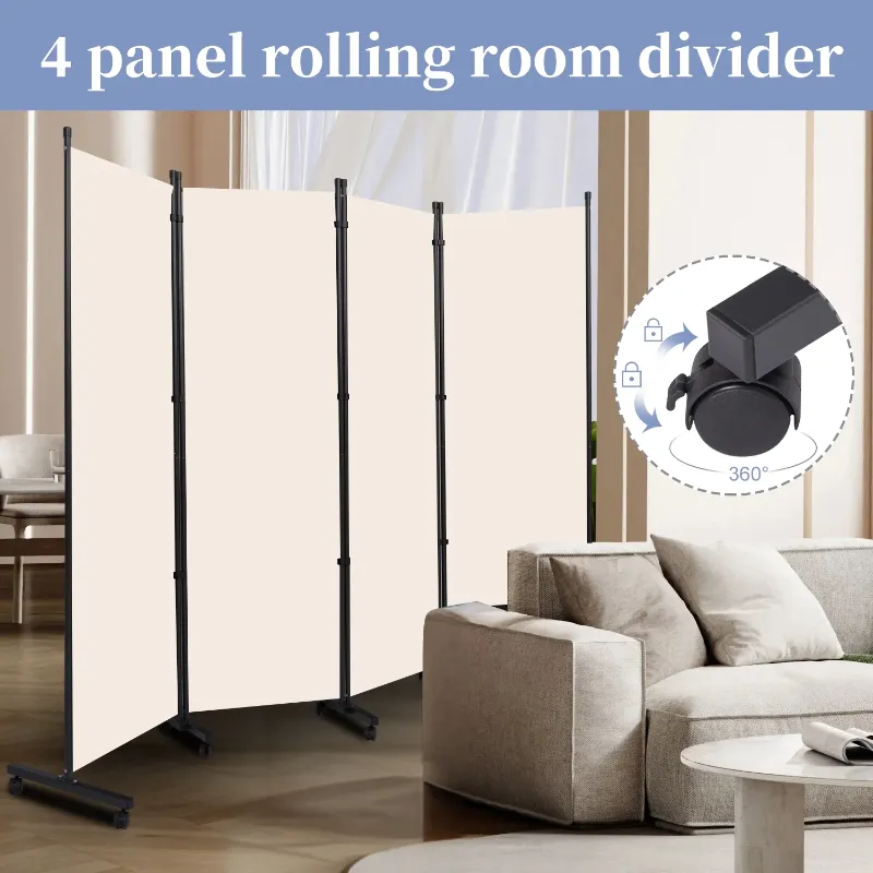 Photo 1 of ****Partial set****
YASRKML 6FT 4 Panel Rolling Room Divider, Self-lockable Room Dividers and Folding Privacy Screens with Wheels, Partition Privacy Screens , Portable Wall Divider for Room Separation, Beige
