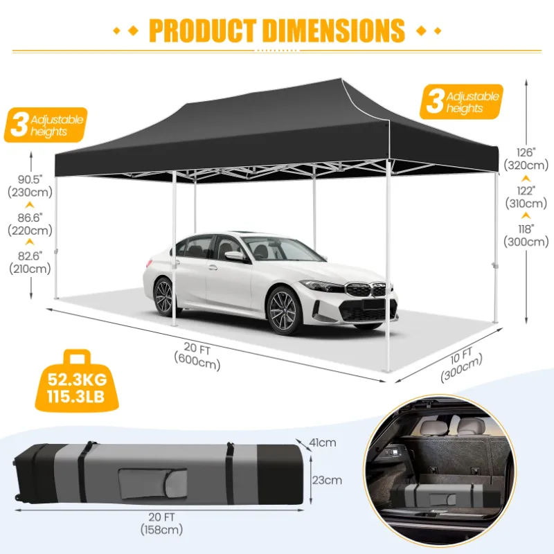 Photo 1 of ***The model may vary****
SANOPY 10' x 20' Heavy Duty Pop up Canopy, Instant Commercial Tent for Party with White Upgraded Hexagonal Bracket, Portable Gazebo with 4 Sangbags, Roller Bag, Black
