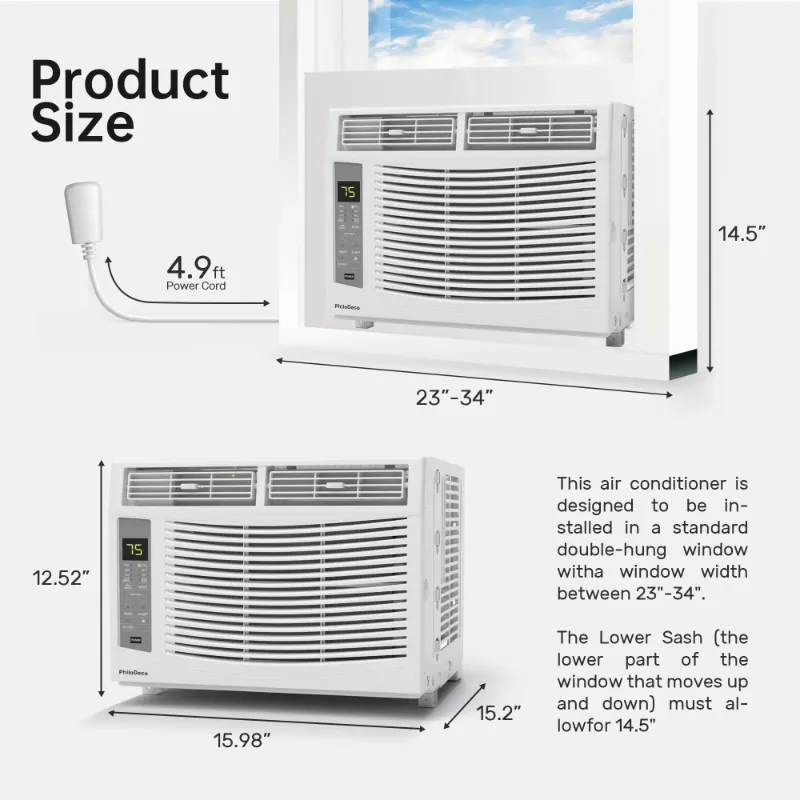 Photo 1 of 
Hero image 0 of PhiloDeco 6000 BTU Window Air Conditioner Cool to 250 sq ft Intelligent, LED,Remote Control, Easy to Clean Filter Screen, Can Be Used as a Dehumidifier/Fan, Operates Quietly, and is Energy-Saving, 0 of 9





Flash Deal
Best seller
Visit 