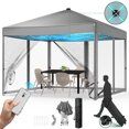 Photo 1 of ****I don't know if it's missing [piece***Vecukty 10x10ft Pop Up Canopy Tent with Removable Mesh Mosquito Sidewalls, Remote-Controlled 8-Color LED Lights ,Instant Outdoor Shelter Gazebo Tent,Gray