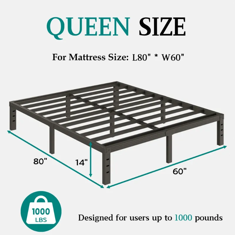 Photo 1 of  Queen Size Bed Frame, Heavy Duty Metal Platform, No Box Spring Needed, Easy Assembly, Black
