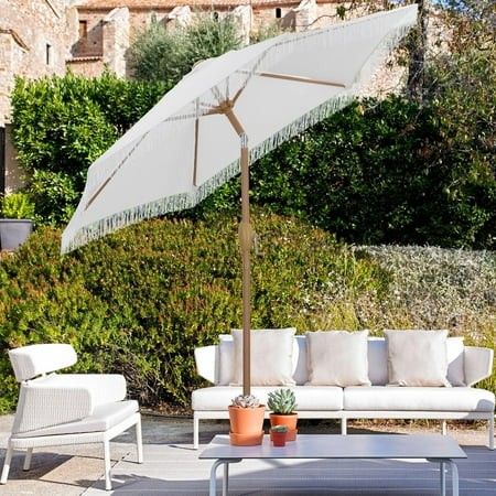 Photo 1 of ***The model may vary****
Autlaycil 7.5 Ft Fringe Patio Umbrella Outdoor Table Tassels Umbrella with Push Button Tilt and Crank (White)

