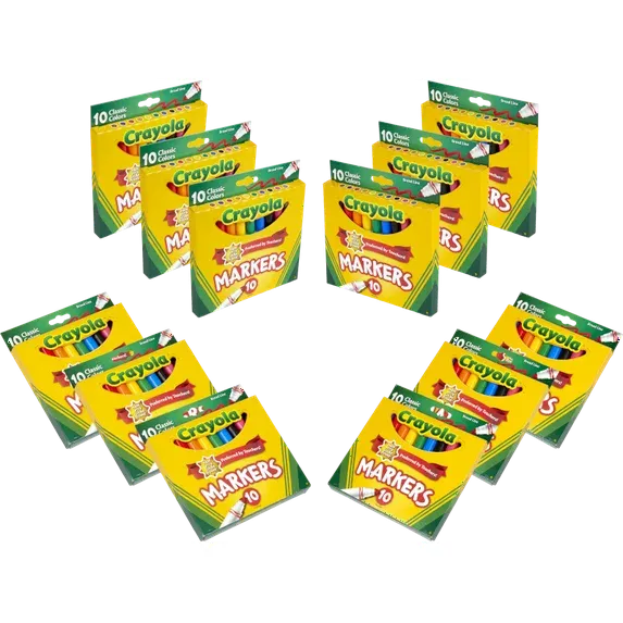 Photo 1 of Crayola Broad Line Art Markers, Classic Colors, 10 Count, in Pack of 12