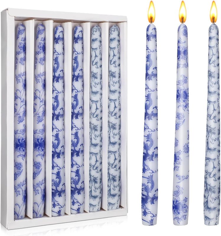 Photo 1 of 
Nuanchu 6 Pcs Chinoiserie Taper Candles 10 Inch Blue and White Decorative Candlesticks Religious Advent Candles for Home Church Wedding Party