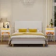 Photo 1 of  Set of 2 LED Nightstand with Charging Station, Modern Bedside Table with Drawer and Open Storage for Bedroom, White