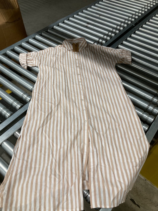 Photo 1 of ***(MISSING BELT)***utcoco Womens 2025 Shirt Dress Casual Lapel 3/4 Sleeve Button Down Split Vacation Maxi Dress (Large, Light Brown Striped)