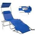 Photo 1 of #WEJOY Portable Beach Chaise, Lounge Chair, 5-Position Adjustable Reclining Chaise, Folding Chaise with Face Hole, Sunshade, 3-in-1 Pocket and Side Table, Weight up to 264 lbs