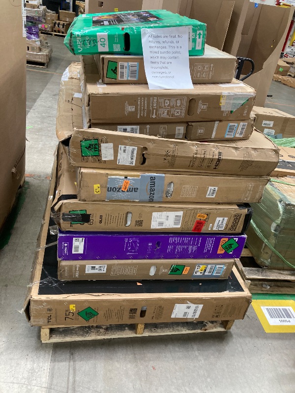 Photo 1 of ********No returns***No refund*******TV pallet doesn't work, only for parts of different brands and sizes. Some turn on, others don't. Broken screens, possibly missing cables and remote control. Returns not accepted. Final sale, approximate retail price o