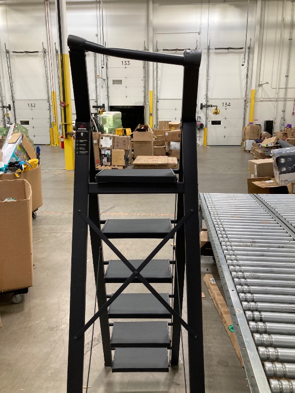 Photo 1 of **DAMAGE TOP RAILING-SEE PICS**SOLADDER 6 Step Ladder for 12 Feet High Ceiling, Folding Step Stool with Handgrip & Anti-Slip Wide Pedal, Portable Lightweight Aluminum Stepladder for Kitchen, Home (300 lbs Capacity) - Black