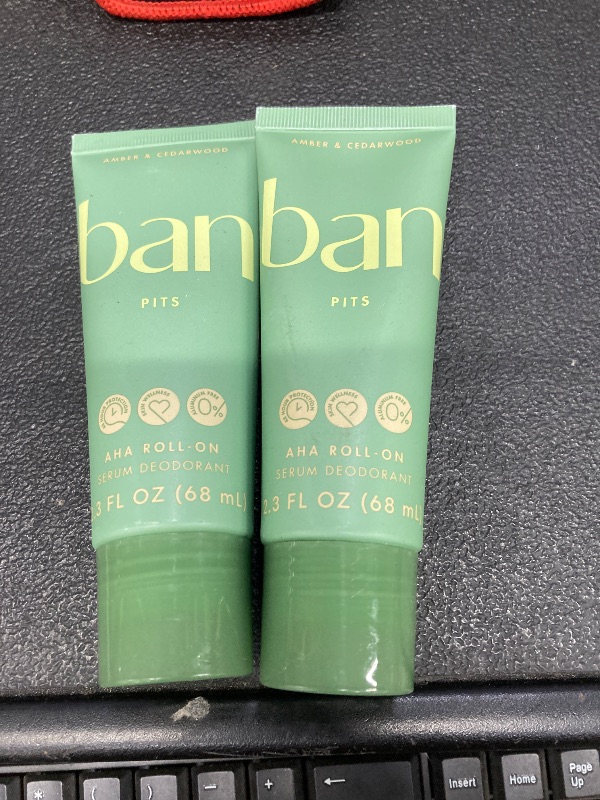 Photo 1 of 2 PACK Ban Invisible Roll-On Aluminum-Free AHA Deodorant for Women and Men, Exfoliates and Hydrates Skin with AHA Serum, 48-Hour Odor Protection, Amber & Cedarwood, 2.3 Oz