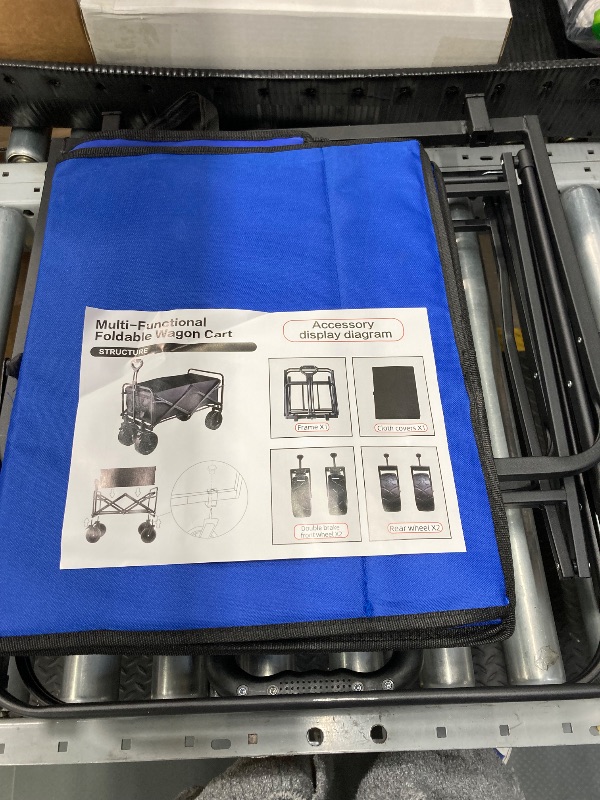Photo 1 of ***(PARTS ONLY -MISSING WHEELS -SELLING AS PARTS)*** 
NiamVelo Folding Wagon Cart Collapsible Foldable Wagon Outdoor Utility Wagon, Beach Wagon Cart with with All Terrain Wheels & Adjustable Handle for Camping, Shopping, Garden and Beach(Blue)