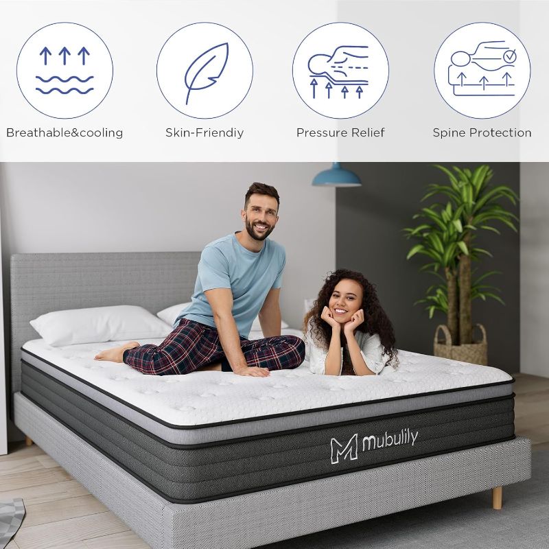 Photo 1 of  Mattress,8 Inch Hybrid Mattress in a Box with Gel Memory Foam,Motion Isolation Individually Wrapped Pocket Coils Mattress,Pressure Relief,Medium Firm Support,CertiPUR-US.