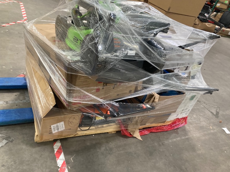 Photo 1 of ***********No returns accepted*********Pallet with different patio items such as grill, grass cutting machine, storage and much more. Final sale. Maybe parts are missing and do not work. Retail price is for part... Final sale. Returns are not accepted.