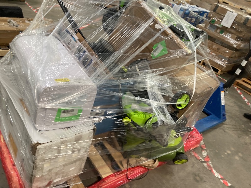 Photo 1 of ***********No returns accepted*********Pallet with different patio items such as grill, grass cutting machine, storage and much more. Final sale. Maybe parts are missing and do not work. Retail price is for part... Final sale. Returns are not accepted.