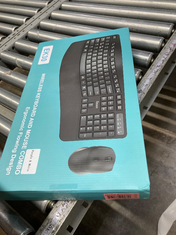Photo 1 of ***(MISSING USB)***SELLING AS IS *** Ergonomic Wireless Keyboard and Mouse Combo, Wave Keys Keyboard with Wrist Rest for Natural Typing, 3 DPI Adjustable Ergonomic Silent Mouse for Computer/Laptop/Windows/Mac (Purple)