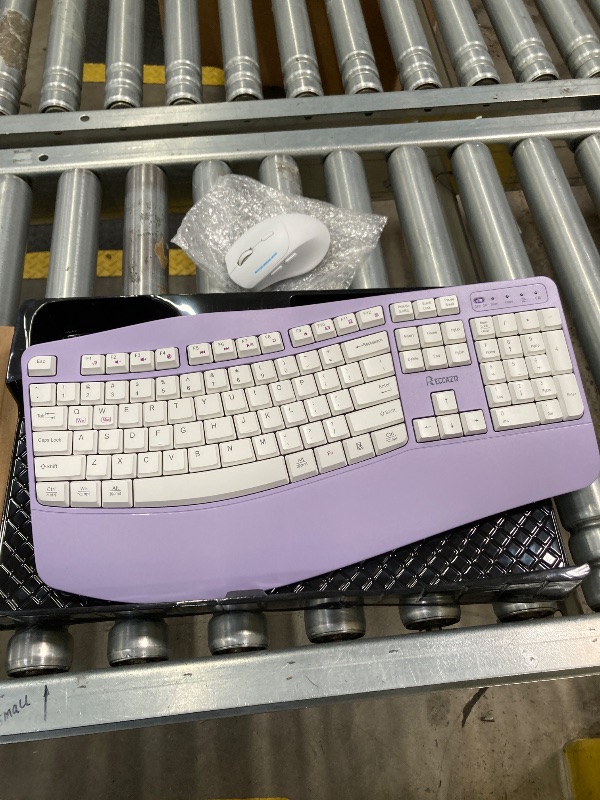 Photo 1 of ***(MISSING USB)***SELLING AS IS *** Ergonomic Wireless Keyboard and Mouse Combo, Wave Keys Keyboard with Wrist Rest for Natural Typing, 3 DPI Adjustable Ergonomic Silent Mouse for Computer/Laptop/Windows/Mac (Purple)