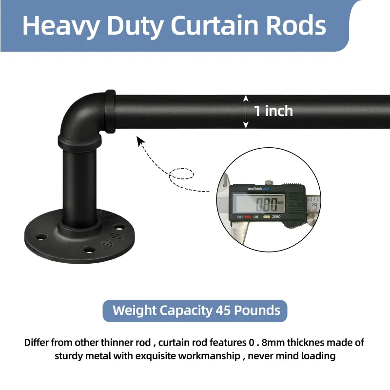 Photo 1 of 1 Inch Industrial Adjustable Curtain Rod for Windows 48 to 86,Indoor/Outdoor Pipe Wrap Around Curtain Rod