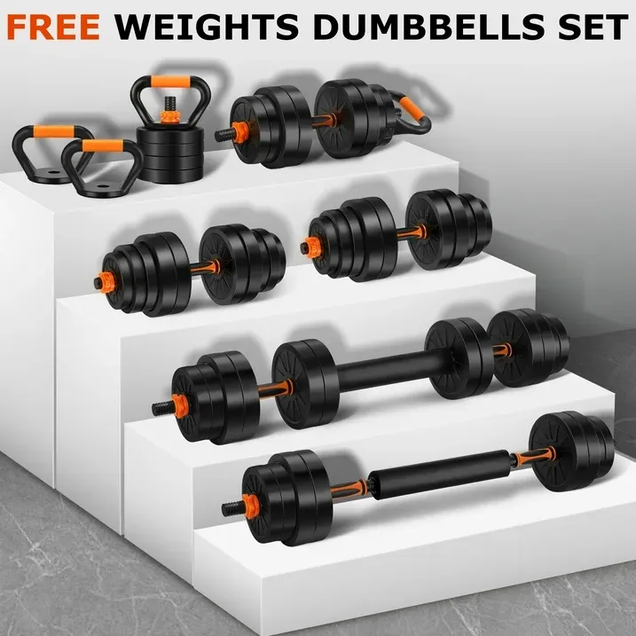 Photo 1 of **MISSING PARTS USED **** FIXTECH 66 Lbs Adjustable Dumbbell Set, 4 in 1 Weight Set, Dumbbell, Barbell, Kettlebell and Push-up, Home Gym Fitness Workout Equipment for Men and Women