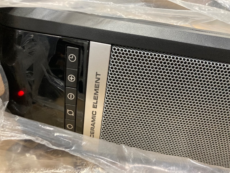 Photo 1 of 1500W 30 in. Black Indoor Electric Tower Forced Air Ceramic Space Heater with Thermostat, 2-Speeds, Timer, and Remote