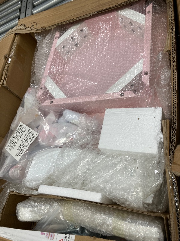 Photo 1 of ***misssing parts***OOOK Kids Vanity Set,Table & Chair Vanity Set with Mirror?Includes 15 pcs Multiple Make up Accessories, Makeup Dressing Table with Storage Drawer, Pink