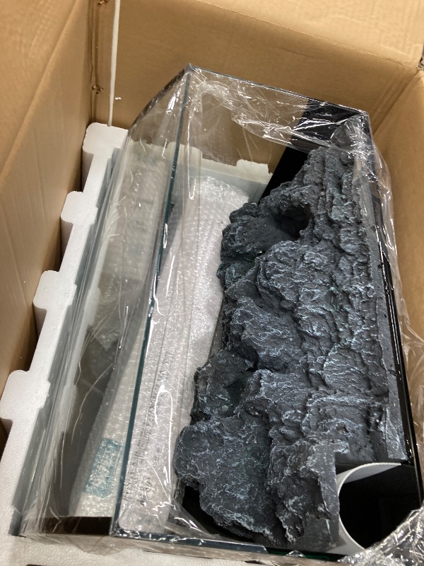 Photo 1 of ****missing parts*** hygger Horizon 8 Gallon LED Glass Aquarium Kit for Starters with 7W Power Filter Pump, 18W Colored led Light, Wide View Curved Shape Fish Tank with Undetachable 3D Rockery Background Decor