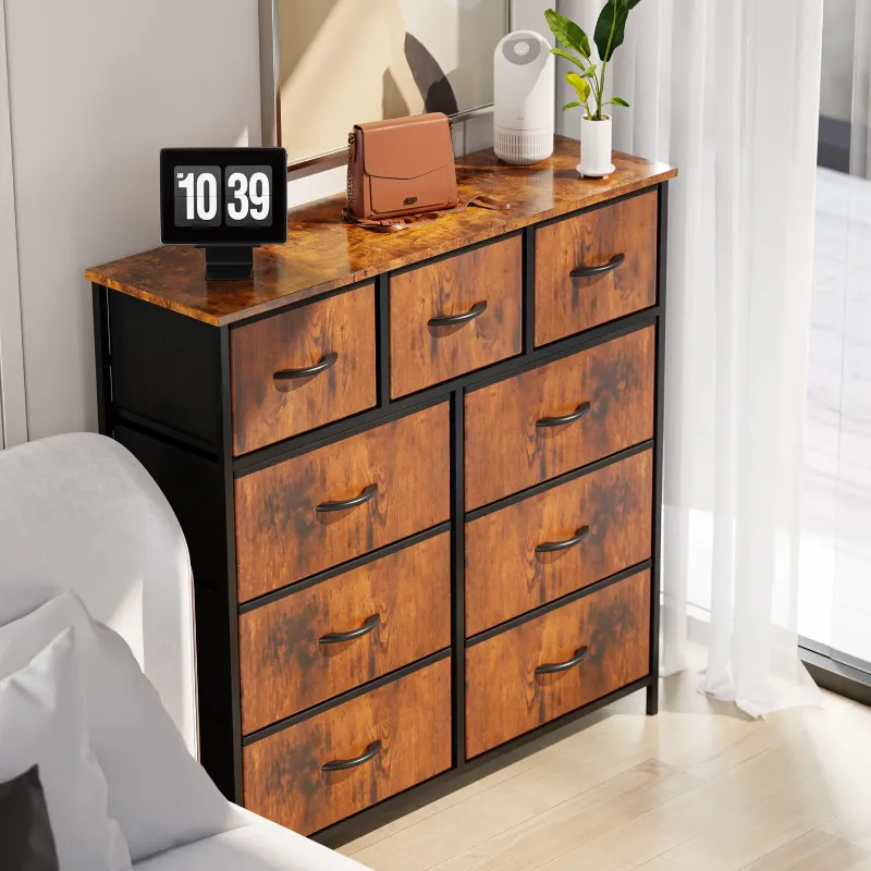 Photo 1 of **misssing parts*****Yangming 9 Drawer Fabric Dresser for Bedroom, Chest of Drawer Organizer Storage Cabinet for Closet, Entryway, Rust Brown