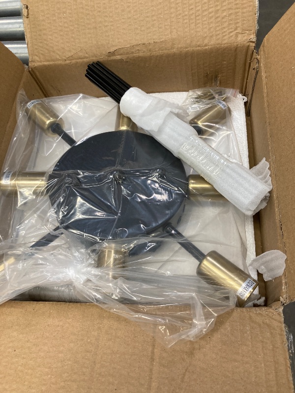 Photo 1 of  ***USED MISSING PARTS**** Yunnix Semi Flush Mount 8 Light Gold Chandelier Sputnik Ceiling Metal Ceiling Light Gold Modern Dining Room Light Fixture for Farmhouse Kitchen Bedroom Bathroom Hallway Living Room Black and Gold