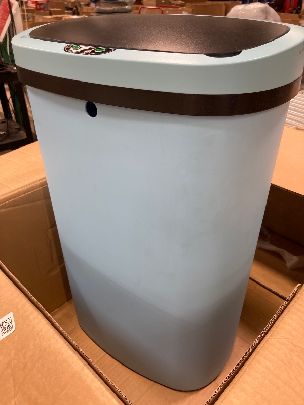 Photo 1 of  *used* estOffice | 13 Gallon Plastic Trash Can with Lid | Blue | Automatic Touchless Garbage Can | Odor Control | Modern Oval Design | Easy to Clean | Fits Any Kitchen, Bathroom, Office or Home