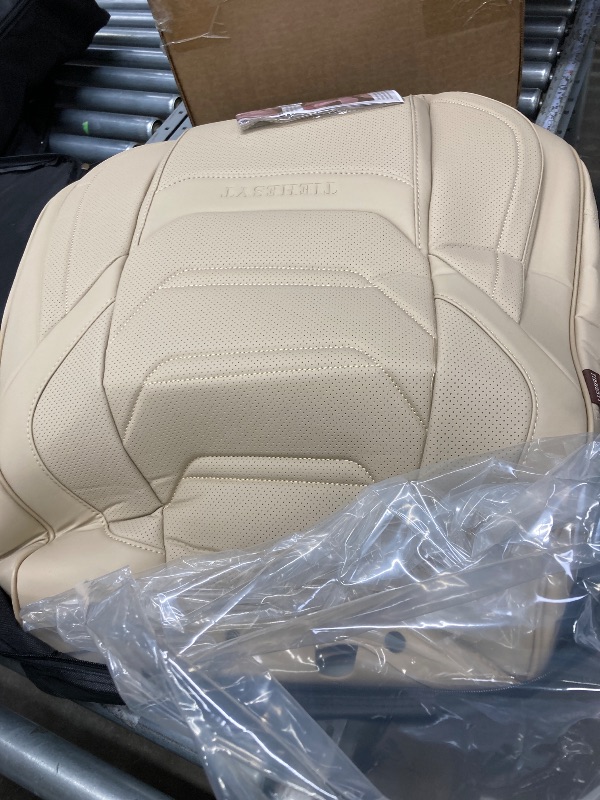 Photo 1 of ***used missing parts **** TIEHESYT Leather Seat Covers Front Pair with Lumbar Support and Headrest, Breathable and Waterproof Car Seat Cover, Universal Seat Covers for Cars, Trucks, SUVs, Airbag Compatible, Beige