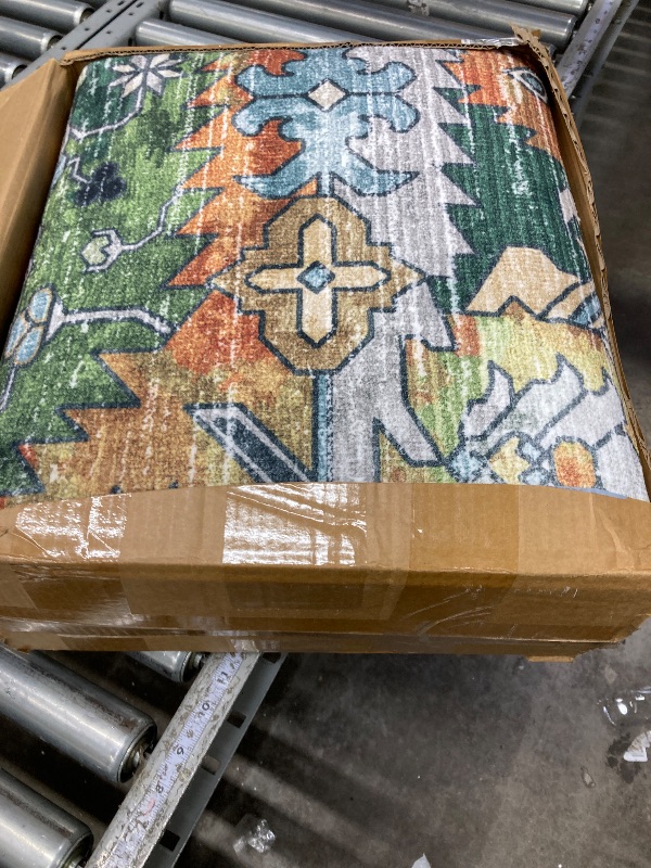 Photo 1 of  ******used*** RUGSURE Washable Area Rugs - Perfect for Living Room, Bedroom, Kids Room, Nursery - Stain & Water Resistant Non-Slip, Pet & Child Friendly, Vintage Tribal Area Rugs (Green, 8' x 10')