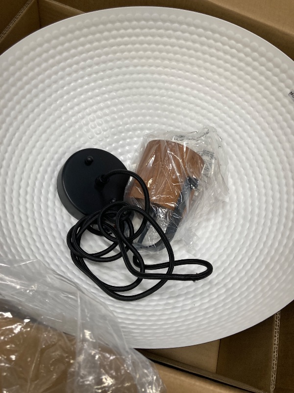 Photo 1 of *missing parts***ELYONA 16 Inch Ash Wood Hammered Pendant Light Fixtures, Large Metal Dome Ceiling Hanging Lamp, Industrial Chandelier for Kitchen Island, Bar, Farmhouse, Dining Table, Hallway, Modern Black