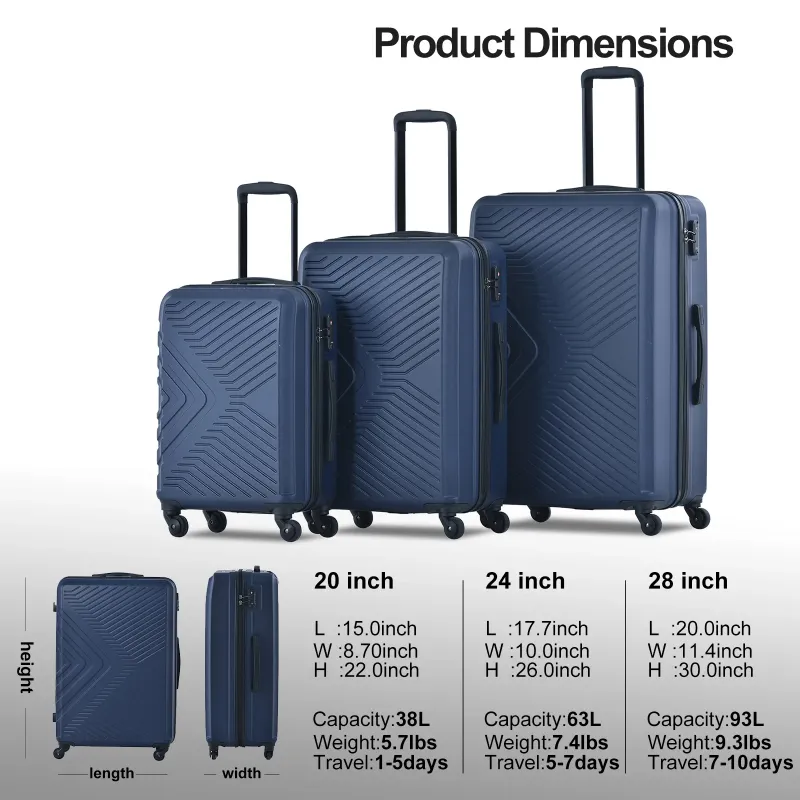 Photo 1 of ***used***Travelhouse 3 Piece Hardside Luggage Set Hardshell Lightweight TSA Lock Spinner Wheels Suitcase with Backpack and 5 Packing Cubes.Nav