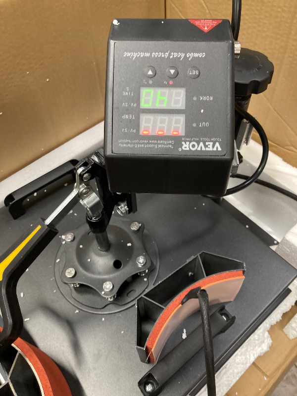 Photo 1 of ***used missing parts *****Happybuy Heat Press Machine - 15 x 15 inch, 2 in 1 with Hat Press, Digital Control for T-Shirts, Hats & Caps, Fast Heating, Black