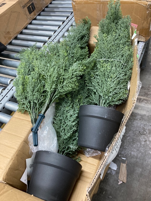 Photo 1 of ***used*** Pack 3ft Artificial Cedar Topiary Trees for Outdoors, Fake Cypress Plants with Solar Light String, Faux uv resistant Plants for Home Front Porch Decor, Housewarming Gift