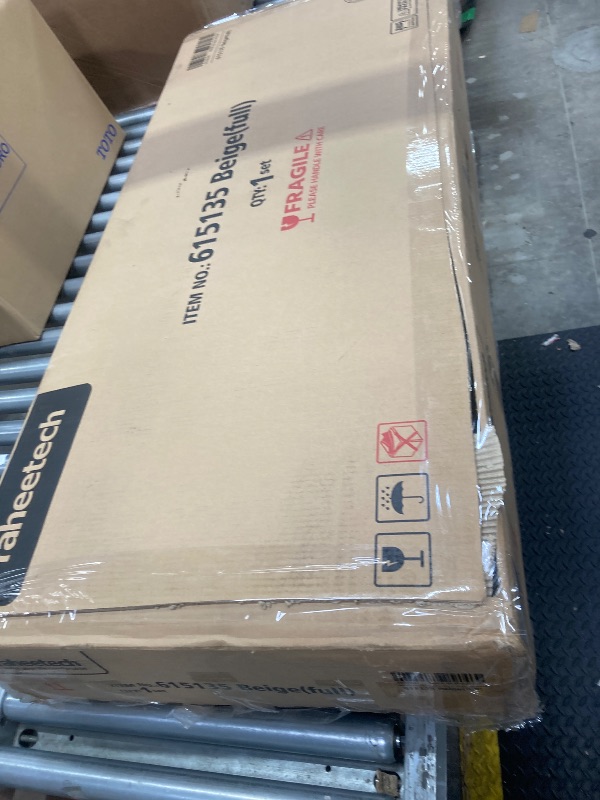 Photo 1 of ** Missing Parts ** Yaheetech Full Size Bed Frame with USB Charging Station and Storage Shelf/Upholstered Headboard Platform Bed with Wing Side/Wooden Slats Support/Noise Free/No Box Spring Needed/Easy Assembly, Beige