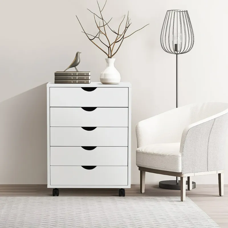 Photo 1 of **NOT IN ORIGINAL PACKAGE**CONCETTA 5-Drawer File Cabinet, Lateral Filing Under Desk Storage Organizer with Wheels for Home Office, White
