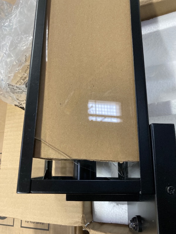 Photo 1 of **On this item, there is broken glass on both of the light post, item is still functional. Please see attached pictures. **

mirrea 11" Classic Outdoor Wall Sconce with Built-in GFCI Outlet 1 Light in Matte Black Rectangular Metal Frame and Clear Glass Sh