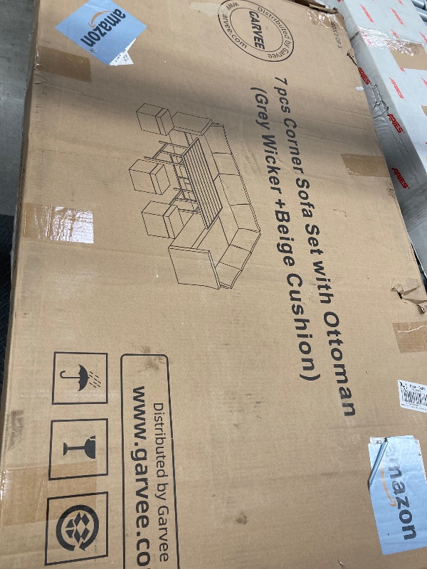 Photo 1 of **Box 3of 3....  This set does not come with a table, only ottoman once the entire set is complete. Stock photo is for reference only. **

7 Pieces Outdoor Patio Furniture Sets, Conversation Sectional Set, Manual Weaving Wicker Patio Sofa with ottoman