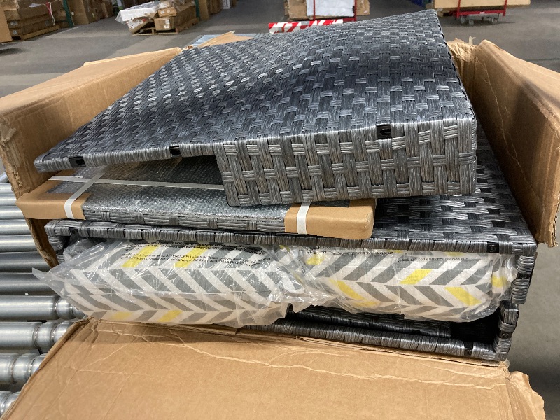 Photo 1 of **This is a partial set. Box number unknown. **
ovios 6 Pieces Patio Furniture Set, Outdoor Wicker Sectional Sofa with Glass Table Comfy Cushions, Modern Modular Deep Seat Couch Rattan Conversation Set, Dark Grey