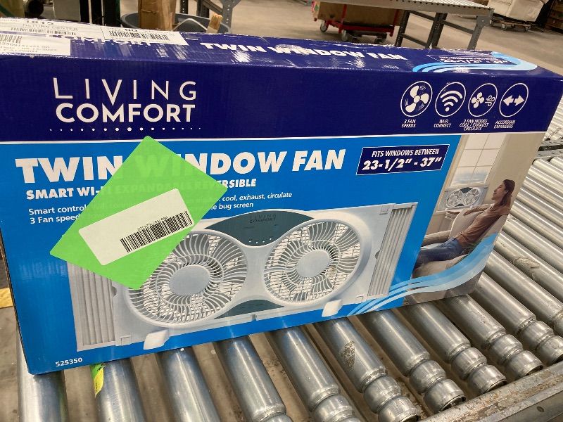 Comfort Zone Smart Wi-Fi Reversible Twin Window Fan with Cover and Bug ...
