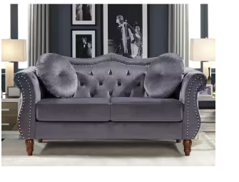 Photo 1 of ******PARTIAL SET, BOX 2/2******** Bellbrook 66 in. Gray Velvet 2-Seat Chesterfield Loveseat with Removable Cushions