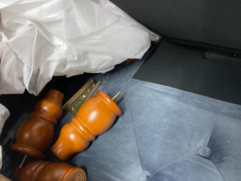 Photo 1 of ******PARTIAL SET, BOX 2/2******** Bellbrook 66 in. Gray Velvet 2-Seat Chesterfield Loveseat with Removable Cushions