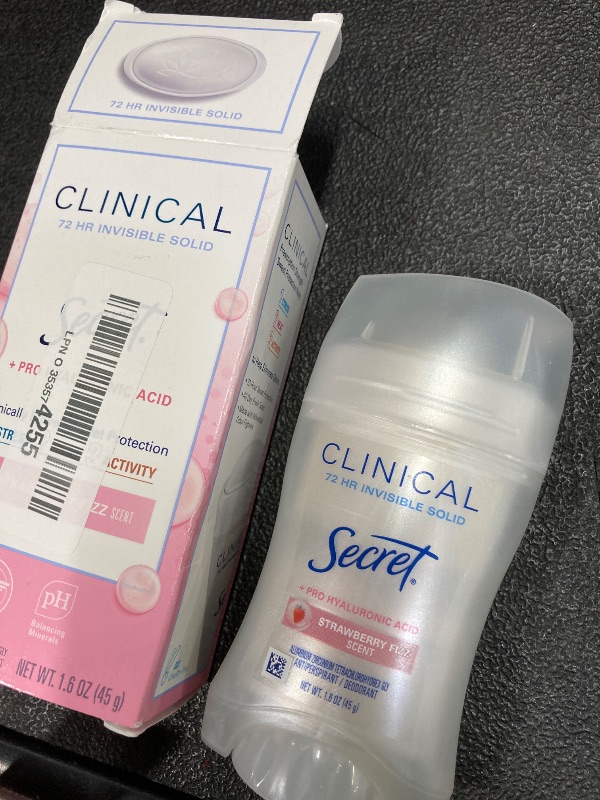 Photo 1 of *******EXP: 3/2027***** Secret Clinical Strength Antiperspirant Deodorant for Women, 3X Stress Protection, 72hr Sweat & Odor Protection, Pro-Hyaluronic Acid, Invisible Solid, Strawberry Summer Fizz Scent, 1.6 oz