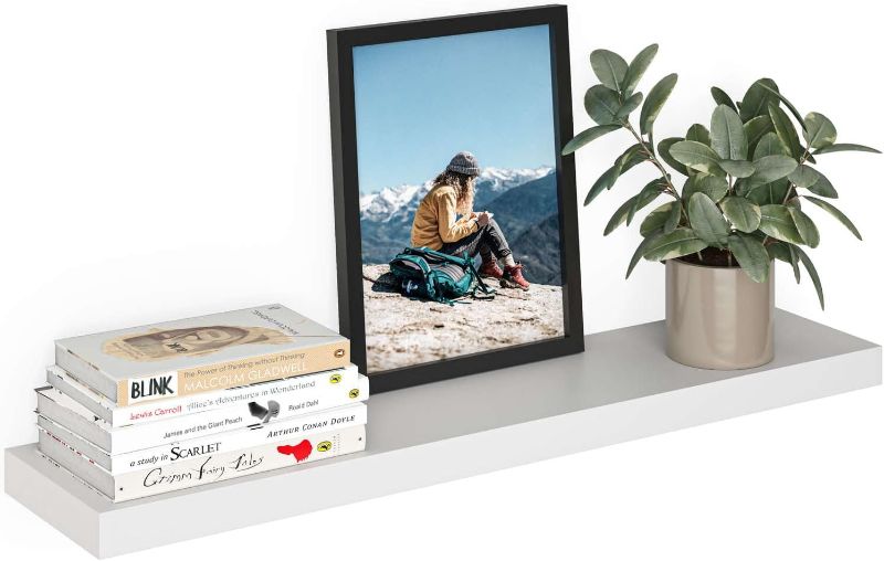 Photo 1 of Shelf, 36" Wood Wall Shelf with Invisible Brackets for Bathroom, Living Room, Bedroom, Kitchen, Nursery, 8" Deep, White