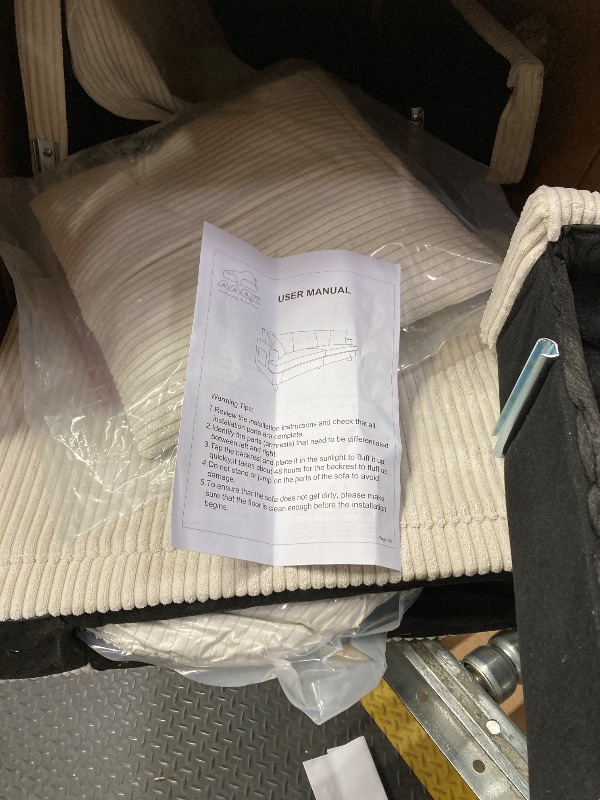 Photo 1 of ***PARTIAL SET!!!!, BOX COUNT UNKNOWN***
Modern 3-Seater Corduroy Sofa with 4 Pillows, White, 88.58 Inch, for Living Room